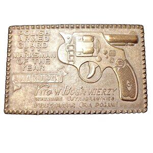 Vintage Belt Brass Buckle  Polish Armed Guard Marksman of the Year Award 1947